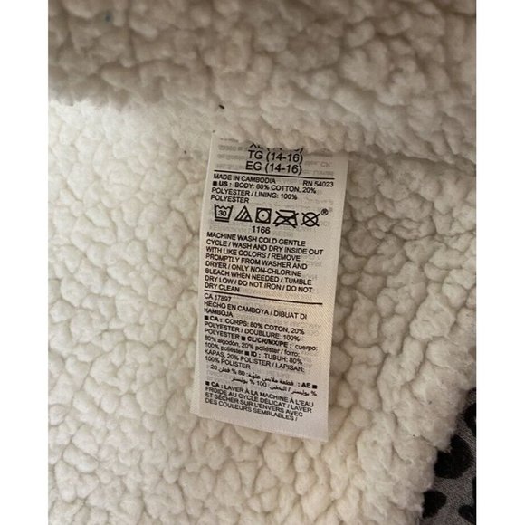 Old Navy Girls XL Long Sleeve Grey Cheetah Hooded Zippered Lined Sweatshirt - Picture 7 of 16